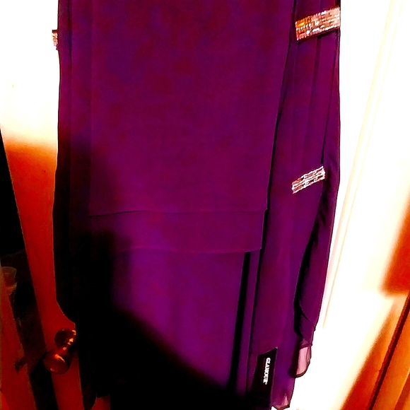  Split Sleeve Chiffon Shift Coktail Dress  Purple Bling detail - Picture 5 of 5